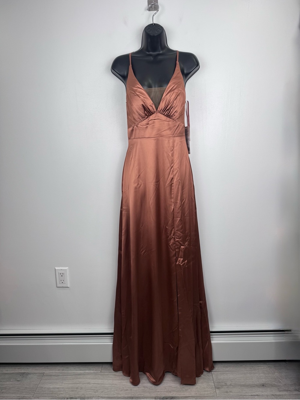 NWT Revelry Women Carmen Satin Maxi Dress Copper Size 2